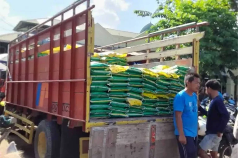 Penyaluran bantuan beras di Lombok Timur.