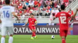 Bek Timnas Indonesia U-23 Rizky Ridho (5) saat bermain melawan Uzbekistan di Piala Asia U-23. (PSSI/PSSI)