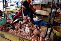 Salah seorang pedagang daging ayam di pasar Kota Sumbawa