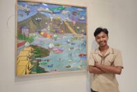 “TNGR (Taman bermaiN Gunung Rinjani)”, berukuran 100 x 100 cm dengan mix media (Foto: aks)