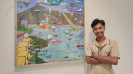 “TNGR (Taman bermaiN Gunung Rinjani)”, berukuran 100 x 100 cm dengan mix media (Foto: aks)