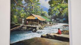 “Sesaot” (105 x 85 cm, akrilik di atas kanvas). Karya I Gusti Lingsartha  Patra (Foto: aks)