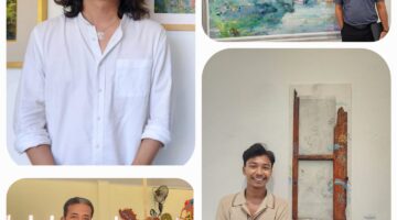 Mr. Red (kiri atas). Lalu Syaukani (kanan atas), Muzhart (kanan bawah), dan I Nyoman Sandiya (kiri bawah). Ekosistem bekerja: tidak lahir dari satu bangunan, melainkan dari kesadaran yang perlahan tumbuh menjadi kebudayaan (foto: aks / ceraken.id)
